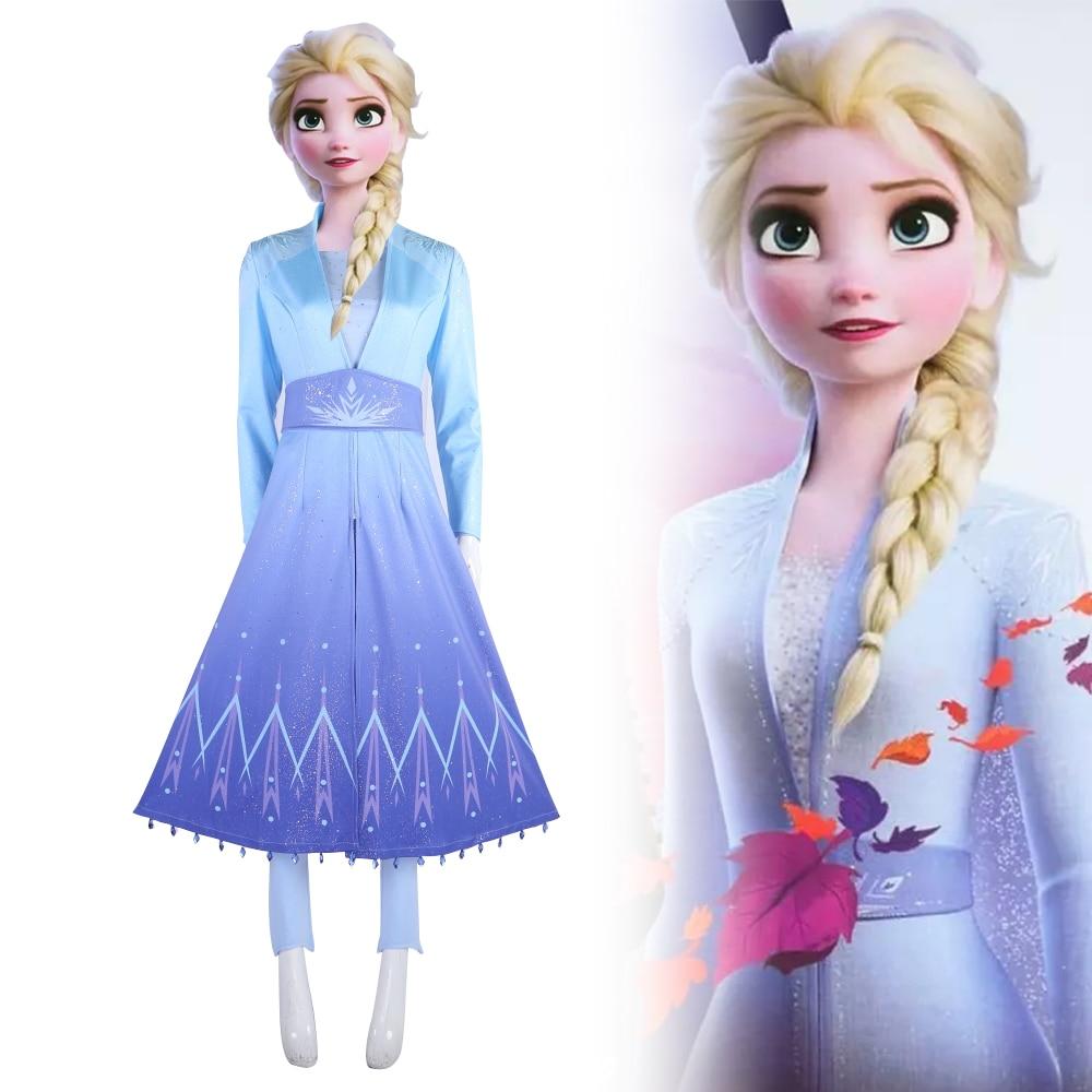 New Froz 2en Cosplay Snow Adult Elsa Dress Costume Halloween Cosplay Elsa Anna Costume Princess Ice Queen Elsa Outfit Full Set