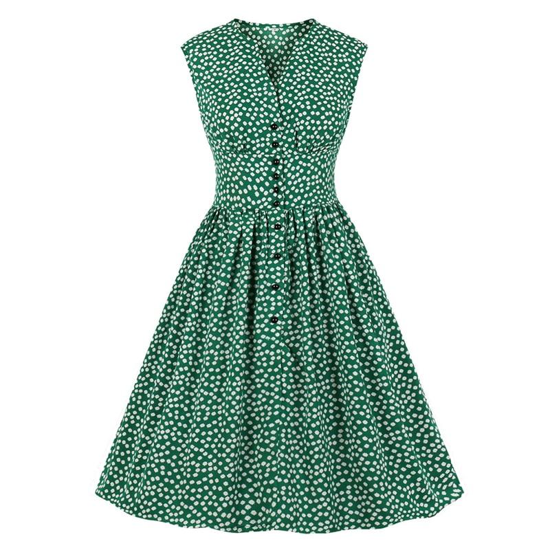 Single Breasted Little Flower High Waist Vintage Pinup Elegant Floral Pleated Summer Casual Cute Dress