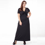 Black Formal 4XL Plus Size Women Short Sleeve High Waist V Neck Long Maxi Evening Party Dresses