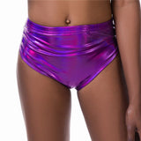 Laser Holographic Tight Wet Look Elastic Waist Skinny Women Booty Shorts Summer Club Shorts