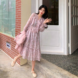 Summer Chiffon Elegant Floral Dress Women Print Sweet Casual Pretty Party Dress Female Casual Holiday Korean Sweet Dress 2021