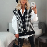 Black Sleeveless Women Vest Cardigans Loose Knitted Casual Sweaters Jumper Chic Tops