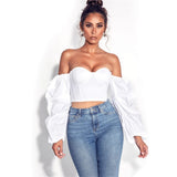 Off Shoulder Corset Tops Shirt Blouses Sweetheart Neck Long Sleeve Summer Beach Street Wear