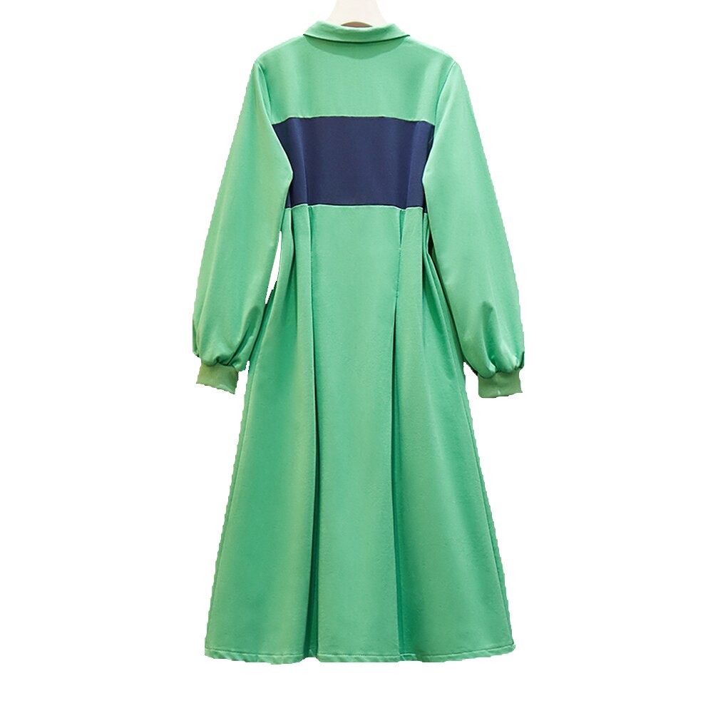 Green Long Sleeve Casual High Elastic Slimming Shirt Dress
