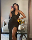 Beach Women Sexy Summer Cover Up Outfits Spaghetti Strap Backless Knit Side Slit Dress