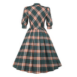 1950s Plaid Casual Sundresses 3/4 Sleeve Robe Pin Up Swing Retro Party Vintage Dress