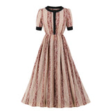 1950s Vintage Short Sleeve Print Midi Swing Robe Pin Up Elegant Retro Dress