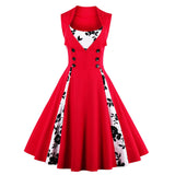 Women Vintage Cotton Patchwork High Waist Robe Pin Up Swing Retro Party Casual Dresses