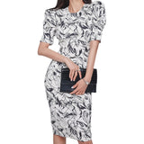 Summer Office Lady Wear Women Print Formal  Bodycon Short Slevess Dress