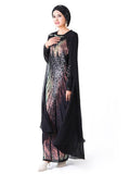 Fashion Chiffon-Cape Dress Full-Sleeve Muslim Robe Black Embroidered Sequin Party Prom Gowns O-Neck Robe De Soriee