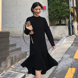 New Female Autumn Winter Irregular Dresses Women Long Sleeve Knitted Sweater Mermaid Dress Vestidos