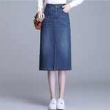 Long Jeans Women Denim Blue Girls High Waist Casual Bodycon Pencil Skirt