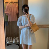 Summer Dress Vintage Puff Sleeve Loose Mini Casual Women'  Casual Vestido Clothes