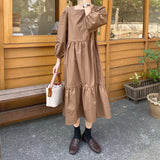 Autumn Women Vintage Dress Sundress Puff Sleeve Dress Casual Loose Clip Vestidos Femme