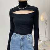 Women Elegant Sexy T-Shirts Long Sleeve Hollow Out Pullover Blouse Tops Two Wear