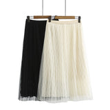 Spring Elastic High Waist Mesh Pleated Women A-Line Skirt Streetwear