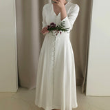 Elegant  Women White Party Split Fairy  Office Lady Long Sleeve Designer Korean Style Autumn
