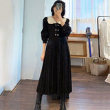 2021 Elegant  Spring Women New Chic Fashion Vintage Long Sleeve Buttons Female Pleated Dresses Mujer