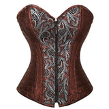 Steampunk Corsets and Bustiers Plus Size Brown Corset Steel Bone Zip Tops Gothic Vintage Corselet