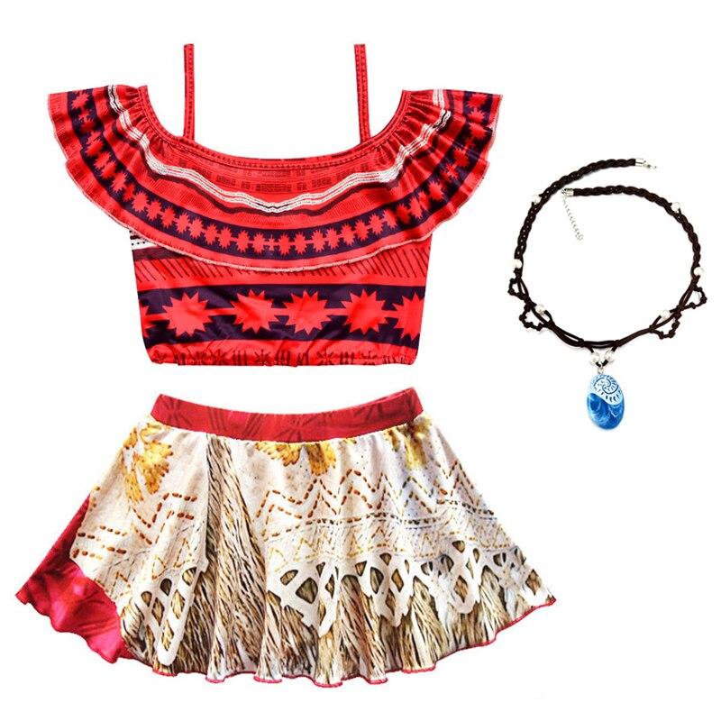 Girls Moana Cosplay Costume Vaiana Princess Dress with Necklace