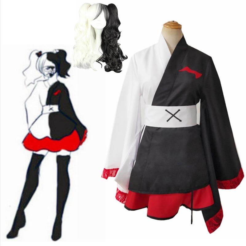 Balck White Game Danganronpa Monokuma Cosplay Pinafore Japanese Kimono For Women Dresses Halloween Cosplay Costume Custom Made