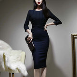 Spring Autumn Fashion Elegant Women Casual Long Sleeve Office Lady Bodycon Knee-Length High Dress