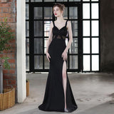 Sexy Slit Evening Dress Women's White Strap Dress Party Maxi Dress With Crystal