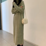 Female Casual Turtleneck Full Sleeve Straight Knitted Dress Women Autumn Winter Thicken Sweater Dress