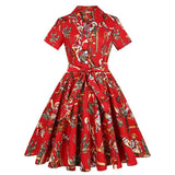 2021 Green Summer Women Swing Midi Dress Parrot Printed Hepburn Style Sundress Short Sleeve Party 50s Casual Rockbilly Dresses