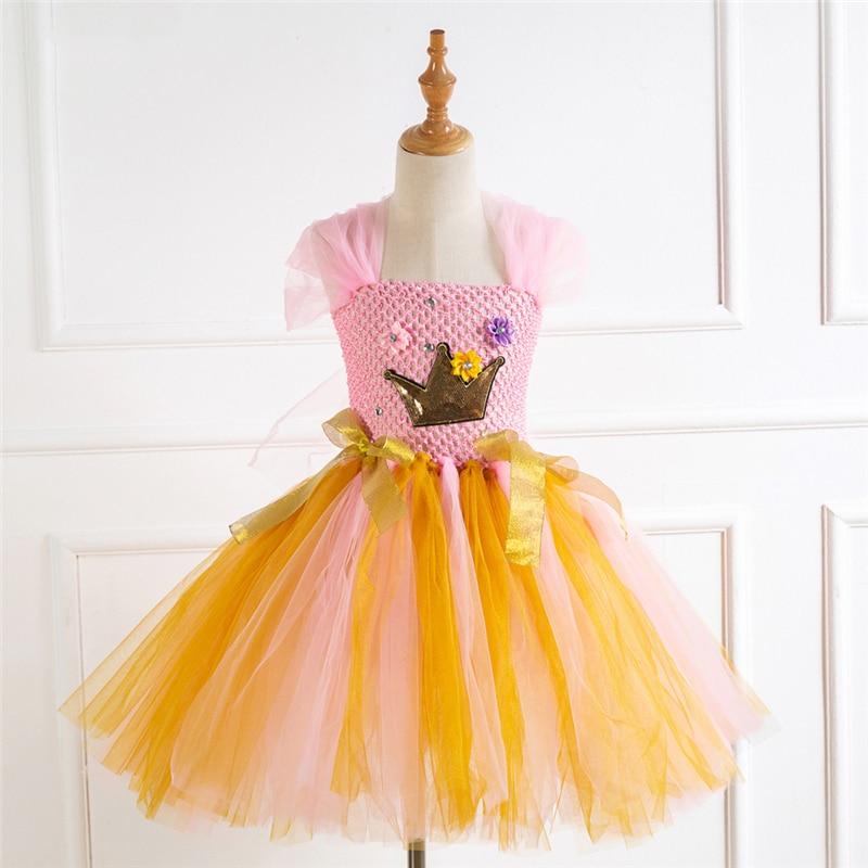 Girls Crown Princess Costume Cosplay Dress Children Halloween Costume For Kids Christmas Party Dress Up