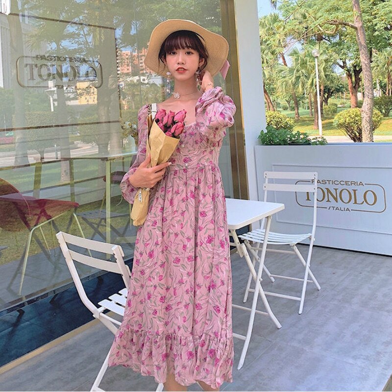 Elegant Floral Mini Dress Women Autumn PuffSleeve Short Party Dress Korean  Sweet