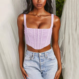 Square Neck Ruched Summer Crop Top Club Sexy Outfits Party Mesh Tank Corset