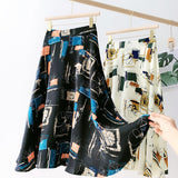 Summer Women Chiffon Vintage High Waist Graffiti Print A-line Skirts