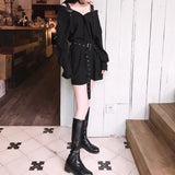 Black Gothic Shirt Dress With Belt Punk Style Mini Sexy Strap Autumn Female Club Wear Party Off Shoulder Streetwear