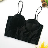 Crop Top Slim Women Cropped With Cups Velvet Winter Sexy Party Solid Corset Push Up Bustier Cami Built in Bra