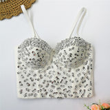 Sexy Crop Top To Wear Out Short Beads Sequins Women Cropped Top Corset Push Up Bustier Camis Built in Bra