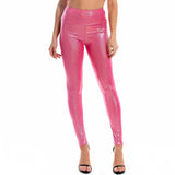 Shiny Metallic Holographic Sexy High Waist Elastic PU Leather Skinny Pants Ankle Long Gothic Leggings