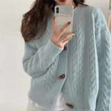 Women Single-breasted Long Sleeve O-Neck Sweater Cardigans Solid Loose Knit Coat Cropped Tops