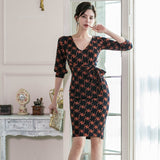 New Summer Women Print Short Sleeve Bodycon Casual Work Formal Dress Office Elegant Party Vestdios