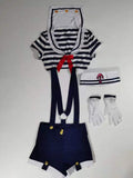 Blue White Striped V Neck Sexy Sailor Costume For Adult Women Halloween Cosplay Party Stage Show Navy Clothing