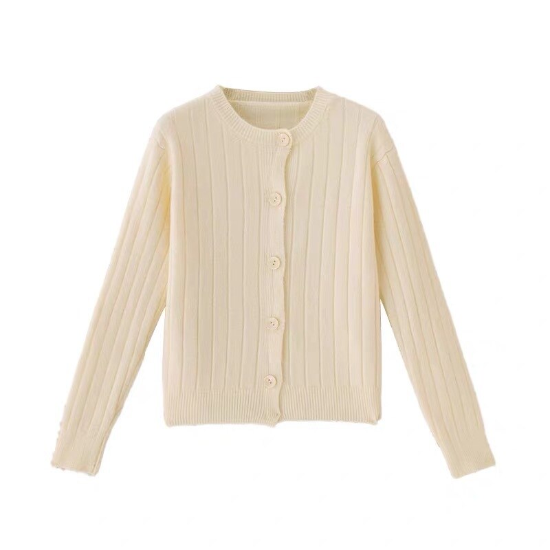 New Women Casual Single-breasted Cardigans Knit Sweater Long Sleeve Cropped Tops Outwear