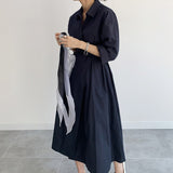 2021 Spring Autumn Elegant Women Midi Shirt Dress With Belt Long Sleeve Casual Loose Office Lady Work Clothes Vestidos