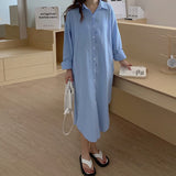 Wholesale Spring Autumn Women Long Sleeve Shirt Dress Casual Buttons Loose Clothes Robe Femme Vestido