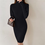 2021 Autumn Winter Fashion Sexy Half High Neck Women's Mini Knit Dress Casual Bodycon Solid Long Sleeve Ladies Dress