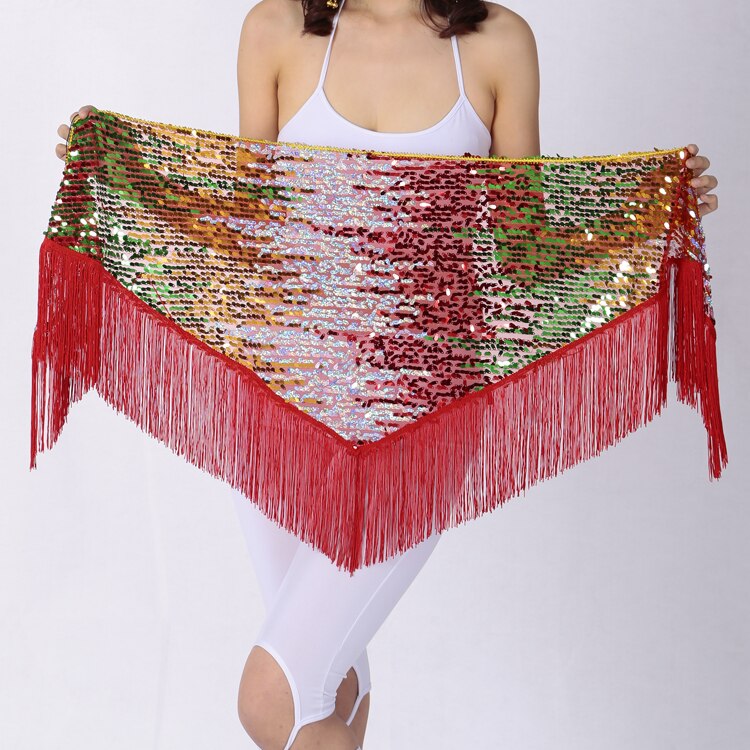 Belly Dance Triangle Hip Scarf Shining Indian Ombre Sequin Fringe Wrap Skirt Belt Party Club Stage Costumes
