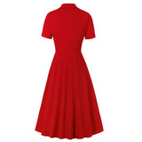 Red Short Sleeve High Waist Button Up Robe Pin Up Swing Formal Party Ladies Dresses