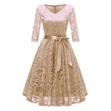 1950s Lace V Neck Long Sleeve Swing  Jurken Winter Evening Party Formal Dinner Dress