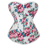 Women Floral Print Boned Lace Up Waist Training Cincher Overbust Corsets Buckle up Bustier Lingereie Corcelet