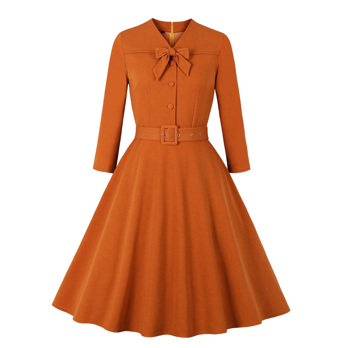 1950s Elegant Women Long Sleeve Bowknot Robe PIn Up Swing Retro Vintage Casual Dress