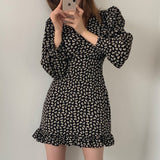 Women Dresses Spring Summer 2021 Sexy V Neck Floral Print  Mini Vintage Dress